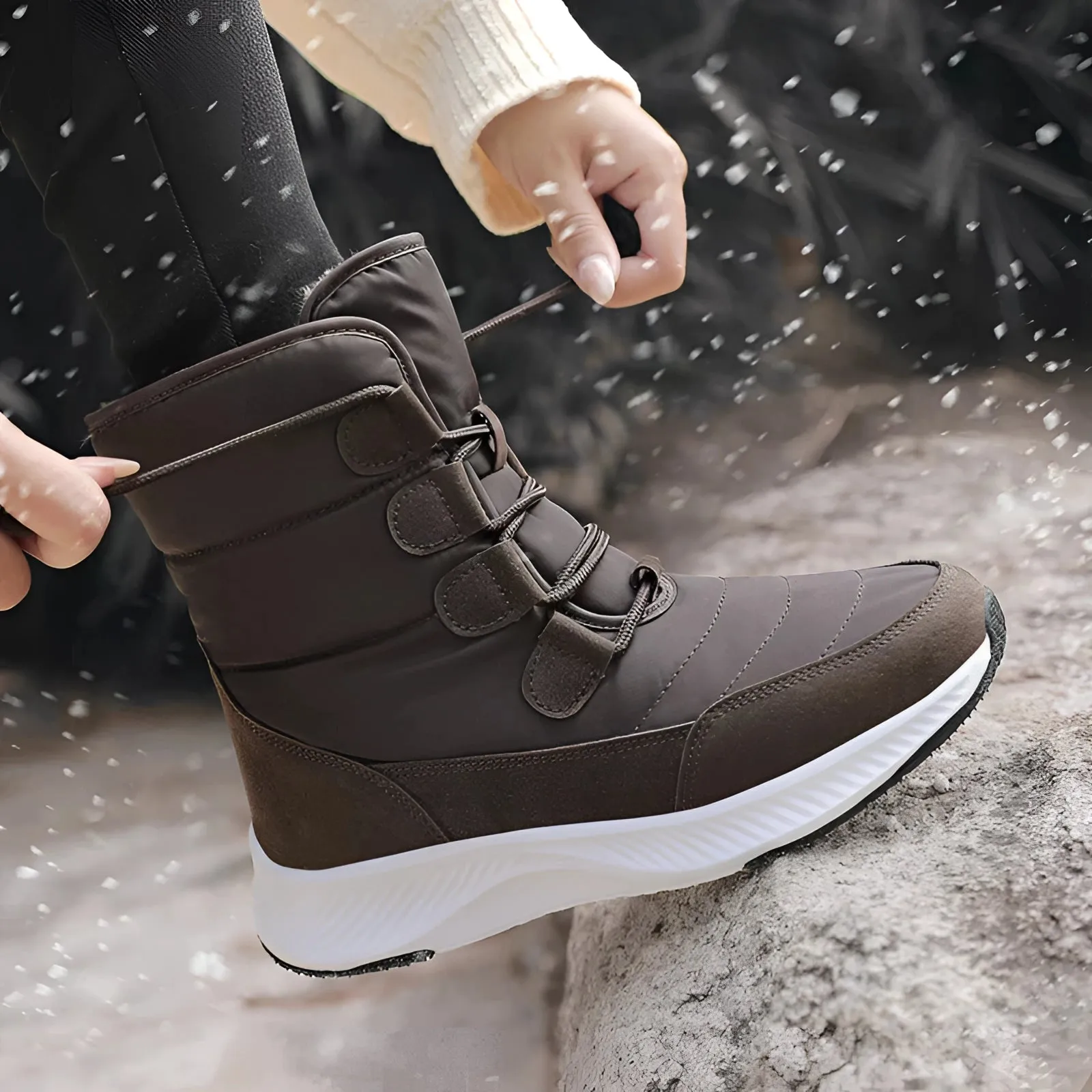 Women's Brown Waterproof Insulated Stylish High-Top Snow Boots
