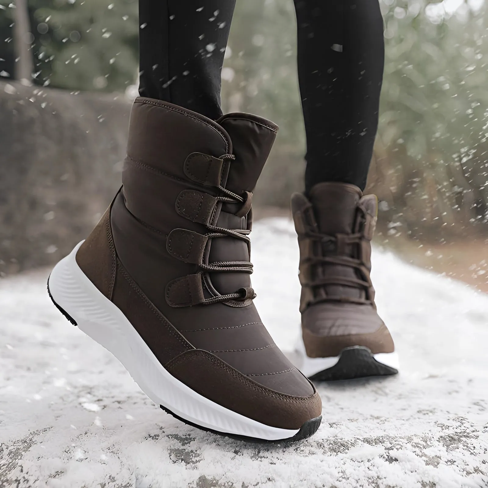 Women's Brown Waterproof Insulated Stylish High-Top Snow Boots