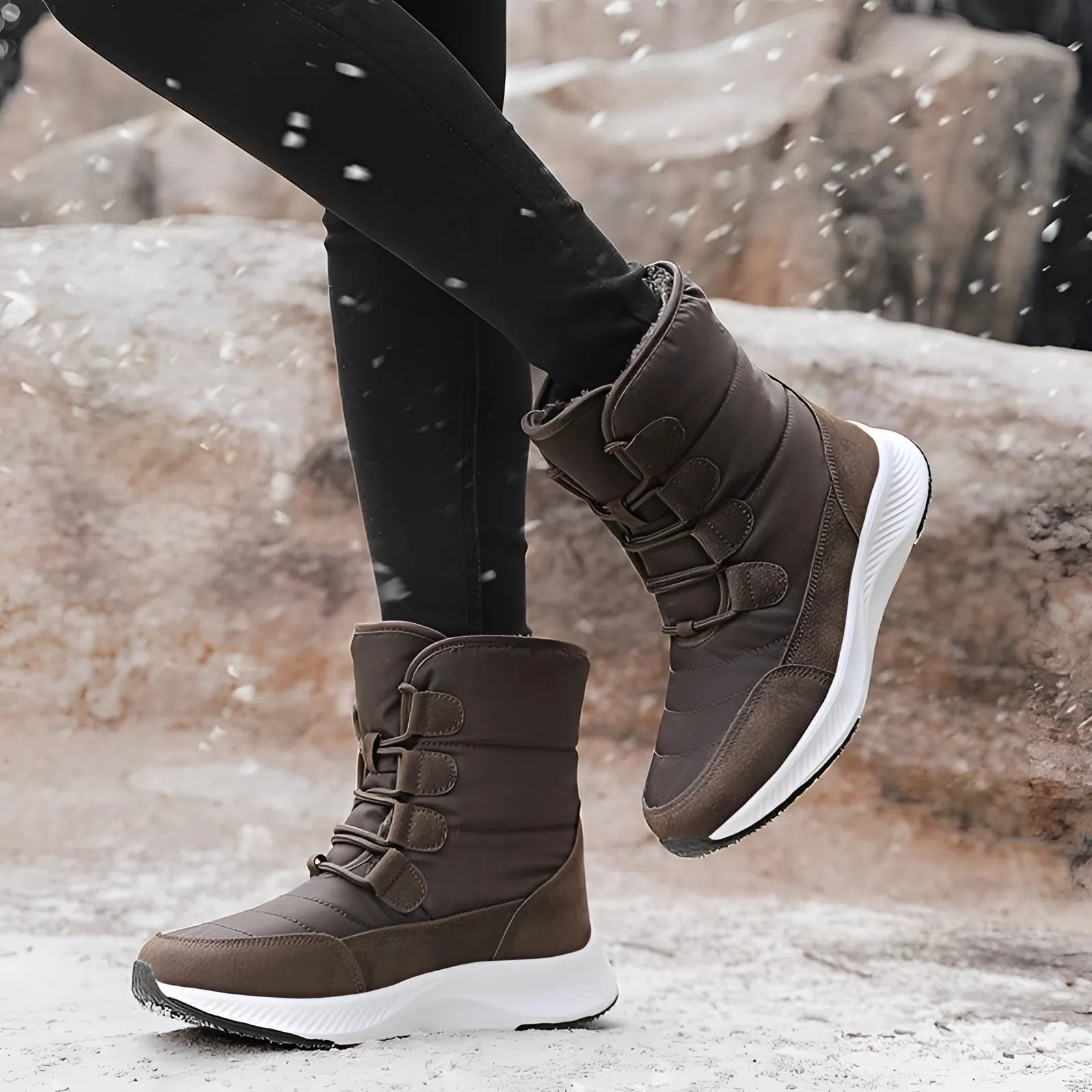 Women's Brown Waterproof Insulated Stylish High-Top Snow Boots