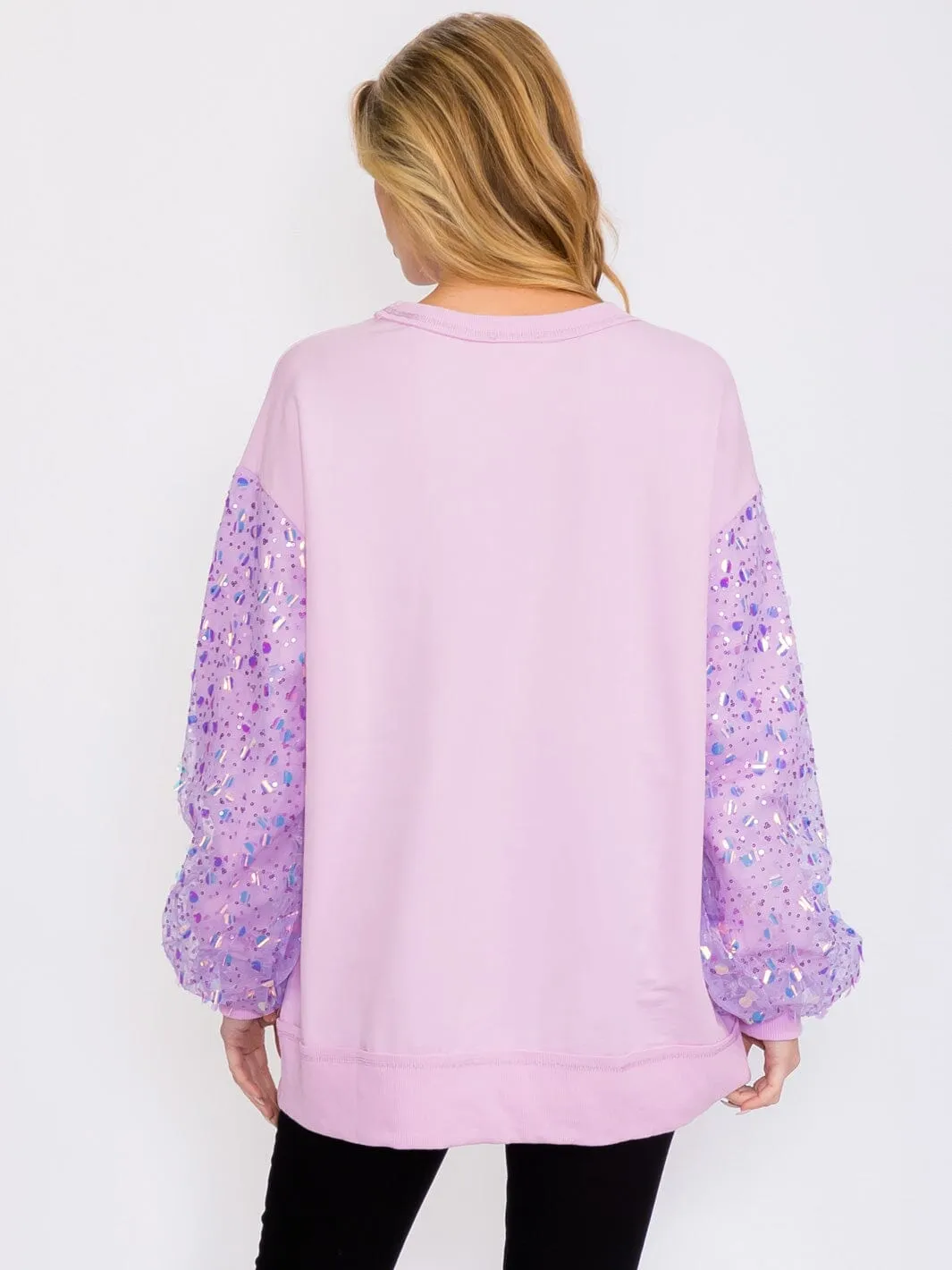 WOMEN'S LONG SEQUINS SLEEVES PULLOVER HIGH-LOW SWEATER