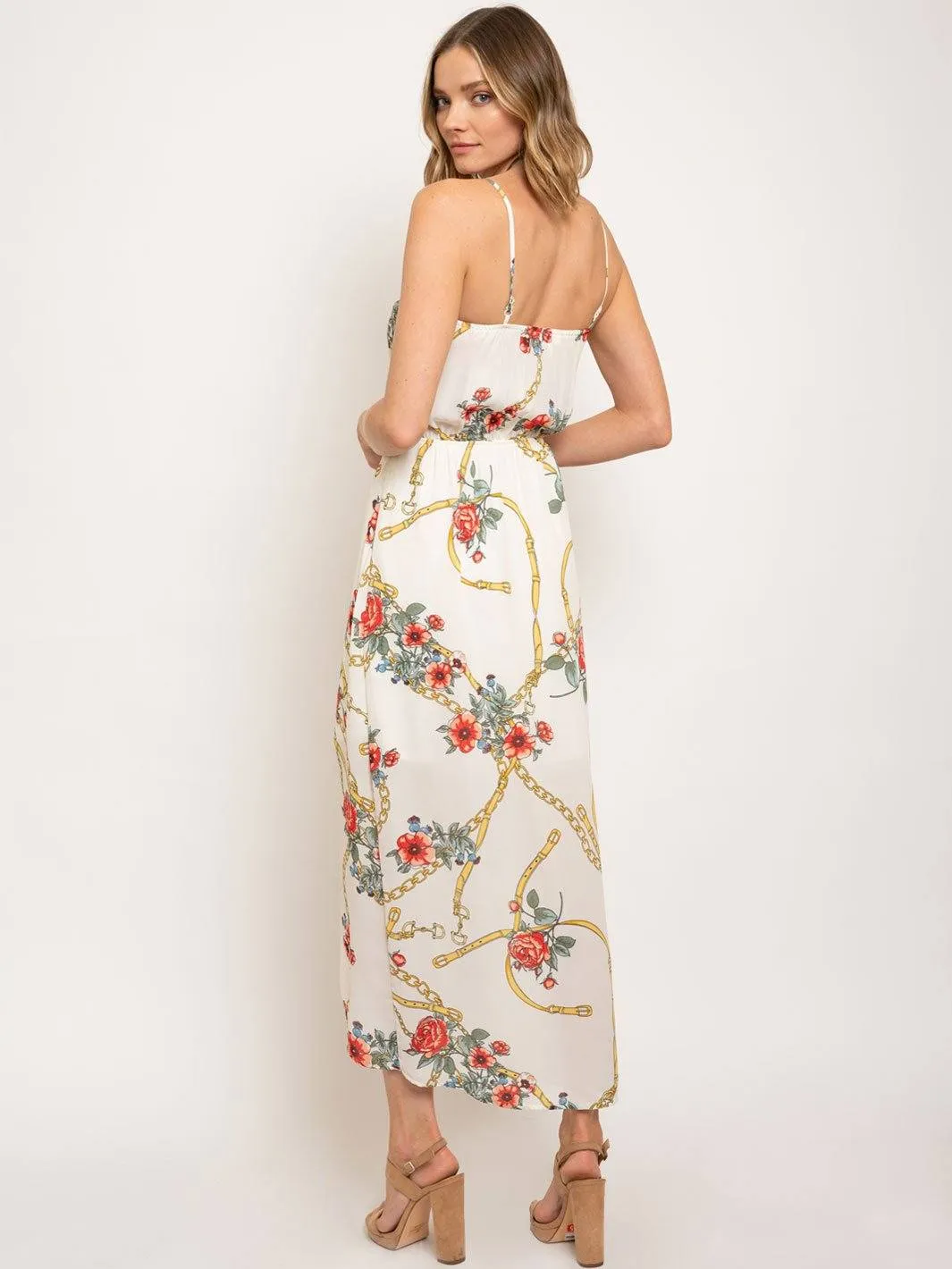 WOMEN'S SLEEVELESS HI-LOW FLORAL PRINT MAXI DRESS