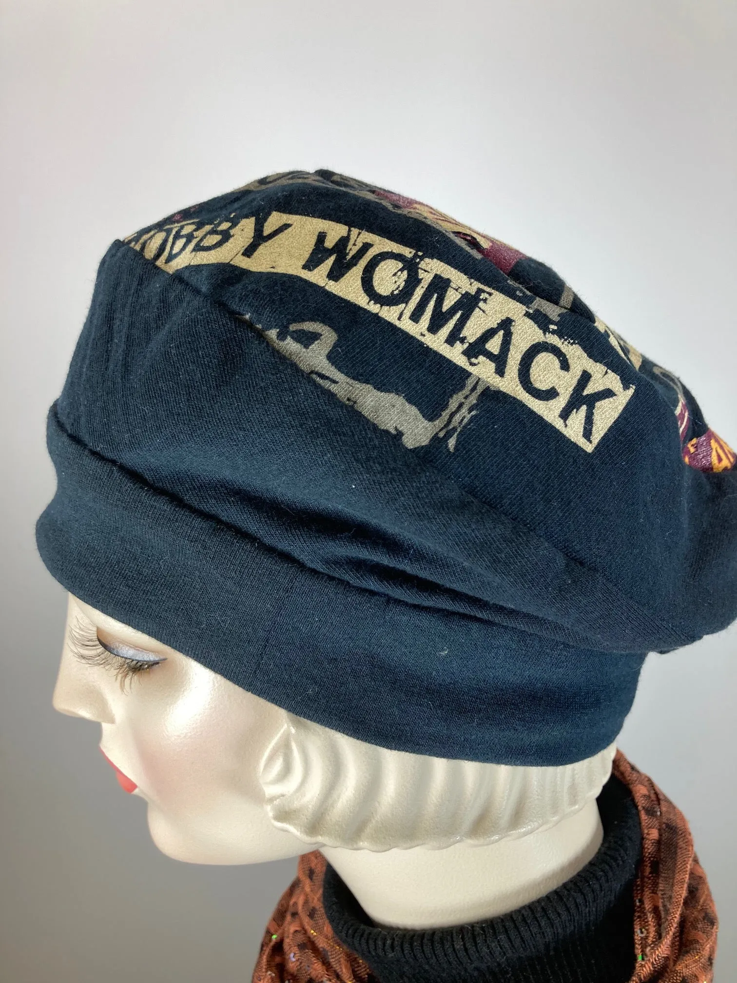 Womens Slouchy Beret. Knit black rock and roll Hat. Slouch Eco friendly Hat. Boho chic casual hat. Ladies travel hat. Sustainable fabric hat