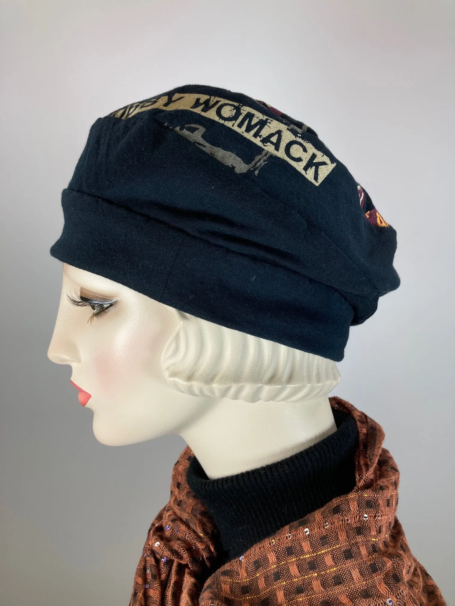 Womens Slouchy Beret. Knit black rock and roll Hat. Slouch Eco friendly Hat. Boho chic casual hat. Ladies travel hat. Sustainable fabric hat
