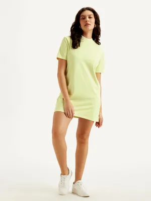 Women's Solid Light Green Crew Neck Dress