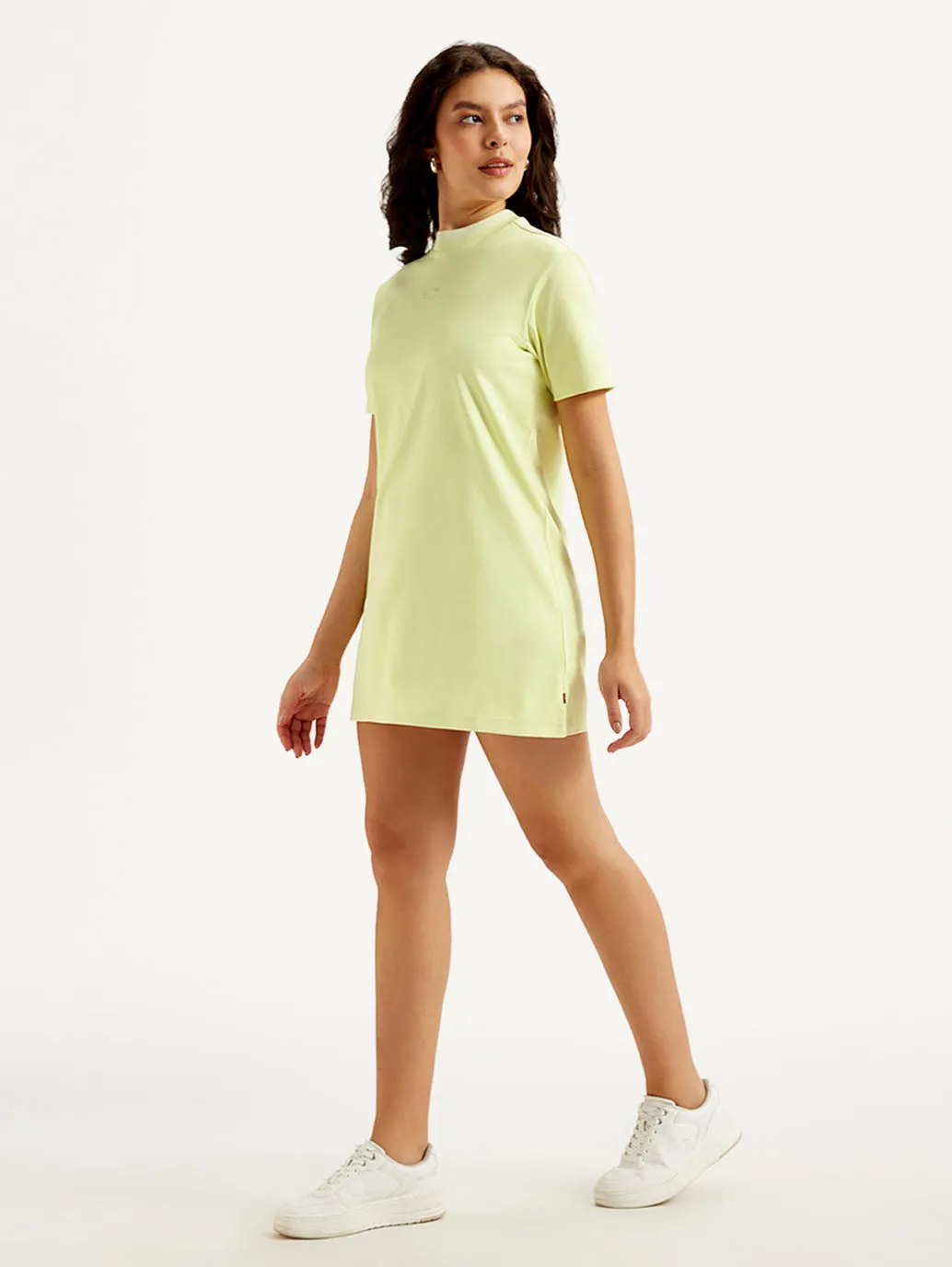 Women's Solid Light Green Crew Neck Dress